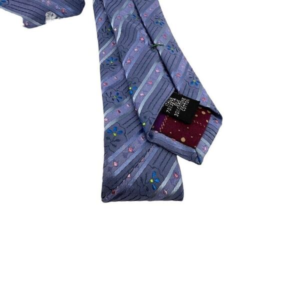 Paul Smith Purple Tie Striped Floral Design 70% Silk and 30% Cotton - Picture 3 of 4